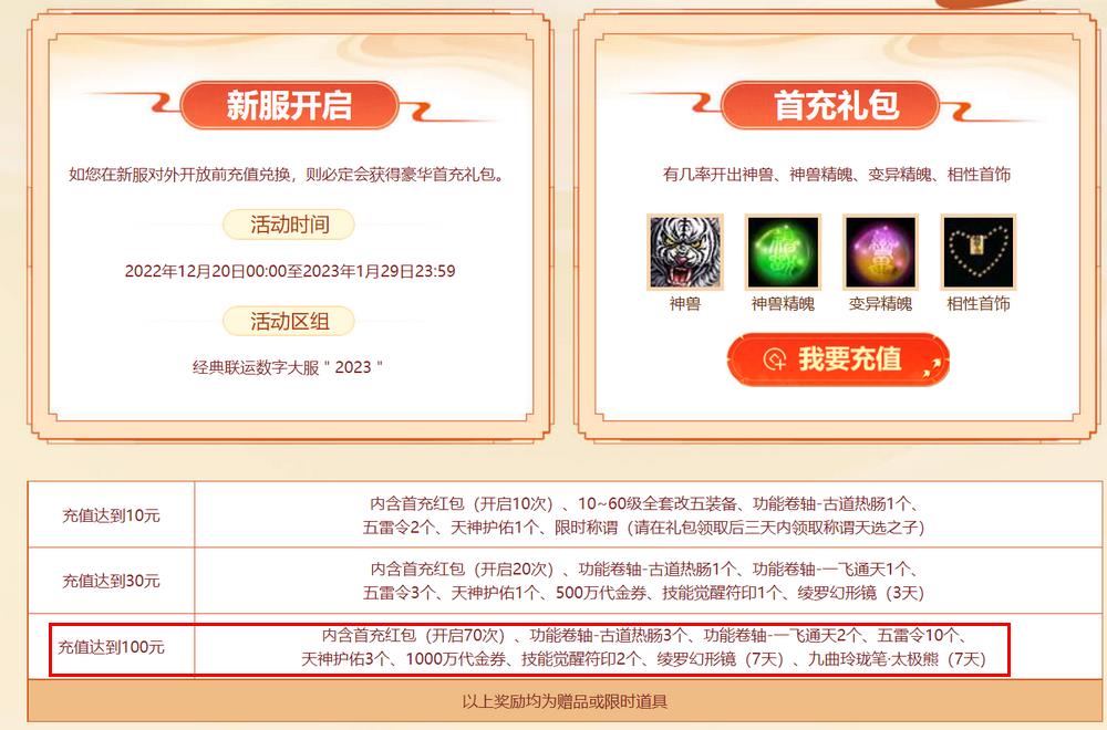 问道金典服端游新区百元礼包有什么