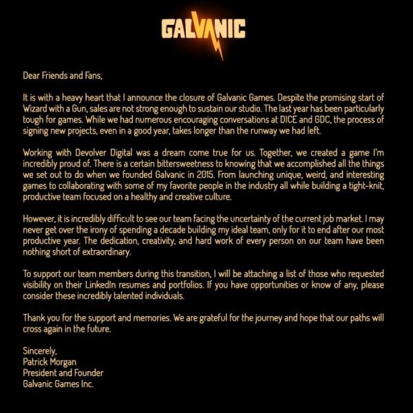 《荒野枪巫》开发商Galvanic Games倒闭 销量后劲不足 《荒野枪巫》开发商Galvanic Games倒闭 销量后劲不足